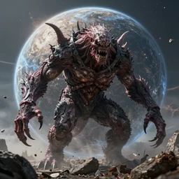 hyperdetailed photo of a highly visible and detailed monster destroying a mysterious planet 8 k extremely detailed hd hyperrealism movie studio fx creepy