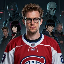 atompunk denis coderre | | fine detail!! anime!! realistic shaded lighting!! award winning portrait of denis coderre, dark scifi illustration portrait of denis coderre with glasses, in a habs jersey, by ilya kuvshinov katsuhiro otomo ghost - in - the - shell, magali villeneuve, artgerm, jeremy lipkin and michael gar