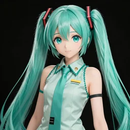 hatsune miku short hair, anime style, hyper detailed, light green dress, illustration, digital painting, high delicate defined details, anime stylized, highly detailed, realistic, sharp focus