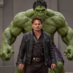film still of Johnny Depp as The Hulk in Avengers Age of Ultron, 4k