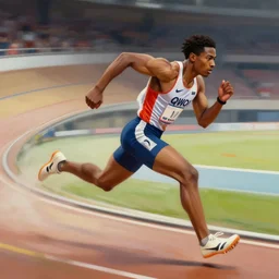 cinematic painting of qwop!!!!!!!!!!!!!!!!! running down the track by stanley artgerm lau, kinetic, motion, athletic, running
