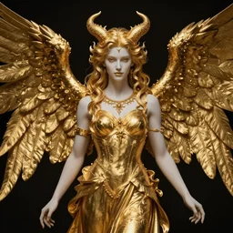 hyper detailed ultra sharp of a beautiful azazello is one of the demonic and mystical characters in the work, a negative character in biblical stories, a fallen angel who opposed the will of god. trending on artstation, golden, delicate, facing camera, hyper realism, 1 4 5 0, engraving, ultra realistic, 8 k