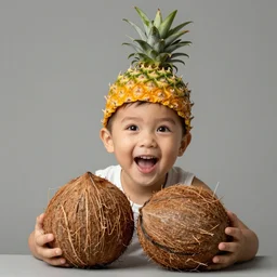 j - lo, with two coconuts and a pineapple as a hat, professional photography, photoshop