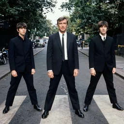 sean connery as james bond with the beatles at abbey road recording studio, color photograph, 1 9 6 0 s