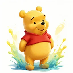 winnie the pooh splash art graphic design color splash high contrasting art, fantasy, highly detailed, art by greg rutkowski