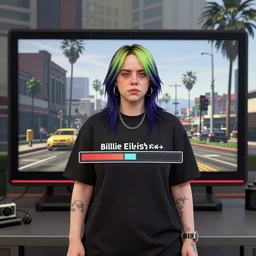 Billie Eilish on a GTA V Loading Screen, cell shaded art, 4K