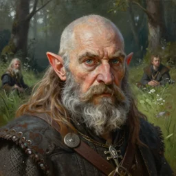 a highly detailed portrait painting of a rugged medieval fantasy dwarf ranger with piercing eyes, forest meadow setting, ambient light, morning, by marc simonetti and michael whelan and gerald brom amd hildebrandt