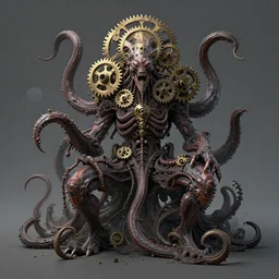 an eldritch abomination made of gears and tentacles, matte painting, 8k, trending on artstation