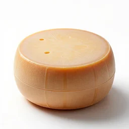 elegant cheese wheel, photorealistic, isolated on a pure white background, centered, entire object in frame, sharp focus, soft studio lighting