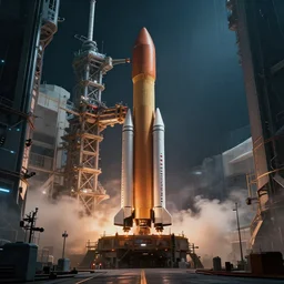 a beautiful matte painting of a cyberpunk environment with an intercontinental spacex falcon 9 heavy launch, trending on artstation, high quality, highly detailed - w 1 0 2 4