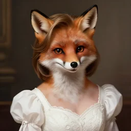nancy pelosi, anthropomorphic fox, furry, heeky smile, white romantic dress with intricate details, deep focus, elegant, digital painting, smooth, sharp, golden ratio, illustration, art by artgerm and caravaggio