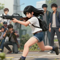 cell shaded, a cute anime girl shooting a realistic hyper detailed barretta apx a 1 while running, epic pose, cinematic, ilya kuvshinov, artgerm, krenz cushart, greg rutkowski, hiroaki samura, range murata, james jean, katsuhiro otomo, erik jones