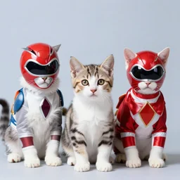 1 9 8 0's color photo of three kittens in power rangers costumes