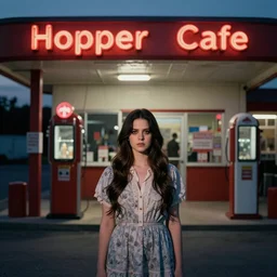 hopper cafe. lana del rey. americana. folk horror. dusk. atmospheric. gas station.