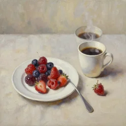 berries and coffee cozy breakfast, oil painting