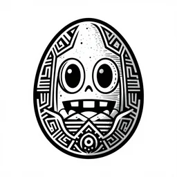 monster egg against white background, woodcut, art deco, brutalist, art nouveau, icon, logo, black and white