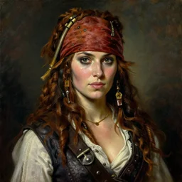Portrait of Elizabeth Swann as a pirate, oil-on-canvas by Ivan Aivazovsky