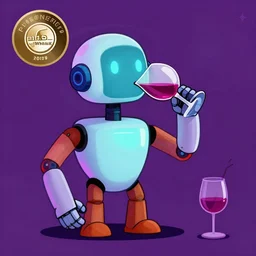 a robot drinking wine art by petros afshar, victor mosquera, kurzgesagt style. colourful 2 d cartoon, matte background, luminescent. behance contest winner