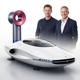 James Dysonand and syd mead and Dieter Rams classic product design, product design render, transportation design render, render of retro future flying car