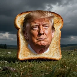 donald trump with a head in the shape of toast