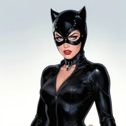 a comicbook pane of Kat Dennings as Catwoman, silver age of comics