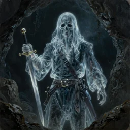 ultra realistic color portrait painting of a tranparent 1 7 th century pirate ghost with a sword in a grotto, dark, painted, brooding, atmospheric, seascape, horror, smooth, epic, highly detailed, cinematic, by leesha hannigan, ross tran, thierry doizon, kai carpenter