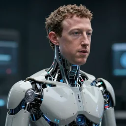 Mark Zuckerberg revealing his very detailed and complex cybernetic enhancements, raytracing, very detailed, 4k, cinematic lighting,