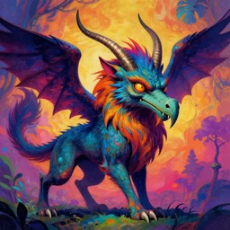 A psychedelic portrait of goblin griffon, vibrant color scheme, highly detailed, in the style of romanticism, cinematic, artstation, Moebius, Greg rutkowski
