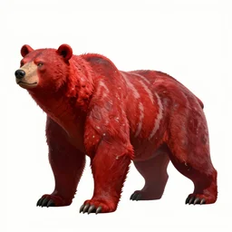 Crimson red draconian grizzly bear character design sheet, scaly, demonic, reptilian, white stripes all over its body, Moebius, Greg Rutkowski, Zabrocki, Karlkka, Jayison Devadas, Phuoc Quan, trending on Artstation, 8K, ultra wide angle, zenith view, pincushion lens effect.