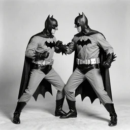 old black and white photo, 1 9 1 3, depicting batman fighting bad guys in an ally of new york city, rule of thirds, historical record