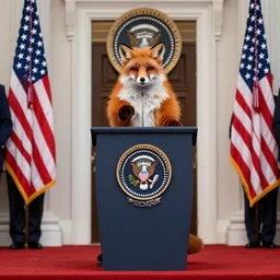 photo of the usa presidential inauguration, a fox fursuiter being inaugurated as president