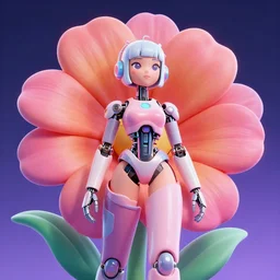 futuristic beautiful cartoonish flower cyborg woman