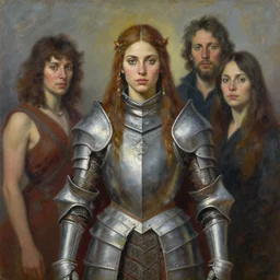 a portrait of a female knight goddess shaman, oil on canvas, by enki bilal and denis sarazhin and jeffrey catherine jones