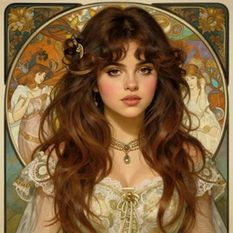 beautiful cottagecore selena gomez, intricate, swagger, highly detailed, digital painting, artstation, concept art, smooth, sharp, focus, illustration, art by artgerm and greg rutkowski and alphonse mucha