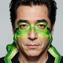a close - up portrait photo of steve buscemi frog by erwin olaf, make - up art and styling by takahashi murakami