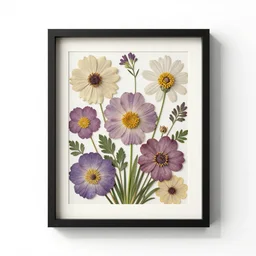 holographic pressed flowers in frame, clean 3d render, octane render, isolated on a pure white background, centered, entire object in frame, sharp focus, soft studio lighting