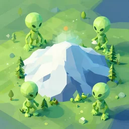 aliens visiting kamchatka isometric aerial lowpoly
