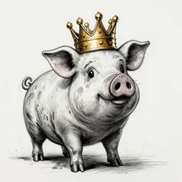 grunge cartoon sketch of a pig in a gold crown by - beeple , loony toons style, horror themed, detailed, elegant, intricate