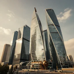 Moscow-City skyscapers in the style of steampunk
