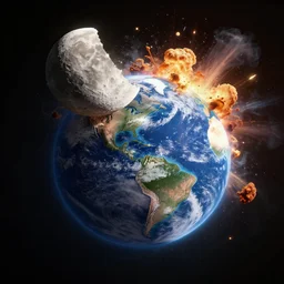 Moon crashing into the earth and exploding violently, digital art, trending on Artstation, HD, 4K, high details