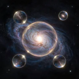 nebula glowing reflective spheres floating by heirnonymus bosch