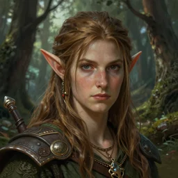 a close - up headshot illustration portrait of an elf druid standing in deep old forest, d & d character portrait, pathfinder, 4 k, art by tim hildebrandt and frank frazetta and gerald brom
