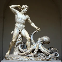 Greek marble statue of a man fighting an octopus
