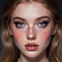 angela sarafyan as a princess, digital art by julia razumova, 4 k, dramatic lighting, gloss effects, and exaggerated proportions trending on artstation, glossy eyes, lipgloss, portrait, closeup, freckles