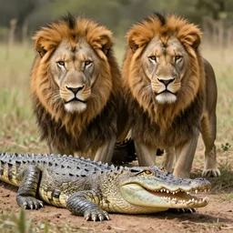 a hybrid mix between a lion and a crocodile