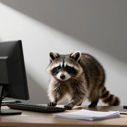 photo of a raccoon working in the office