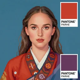 natalie portman, tibetan painting, portrait, pantone, 8 bit