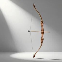 photorealistic wooden longbow drawn with an arrow