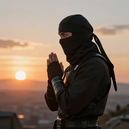 ninja watching the sunset