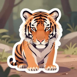 very sad tiger, beautiful sticker illustration, soft pastel colors